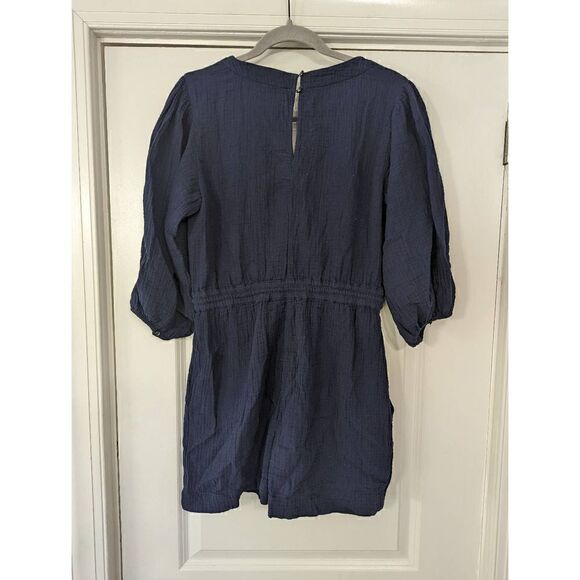 Anthropologie Celia Gauzy Romper Women's size XS navy blue faux wrap drawstring - Picture 10 of 13
